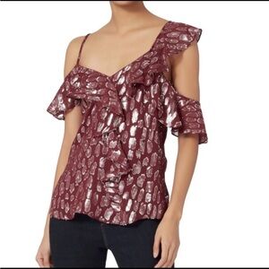 Veronica Beard Red/Silver Print
Ruffle Benton Top (MSRP $325)